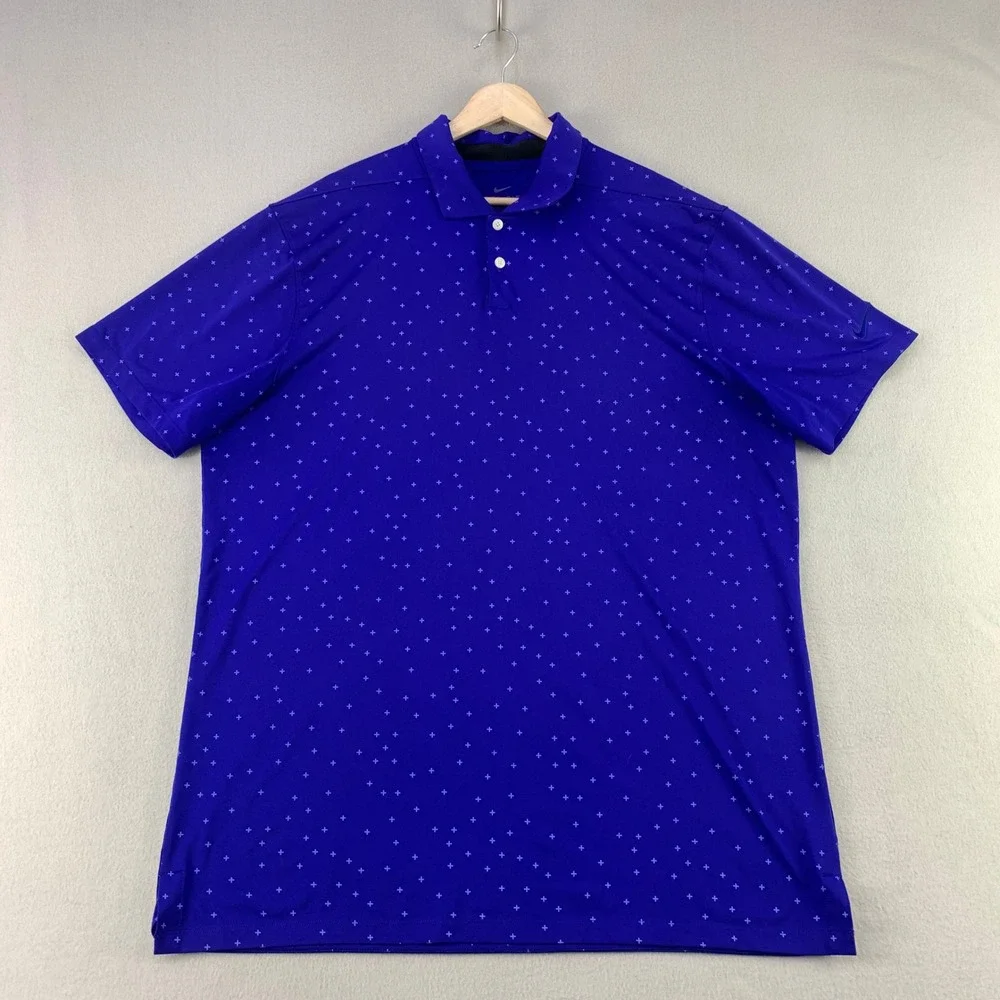 Nike Dri-FIT Polo Women L Blue Cross Pattern Golf Standard Fit Short Sleeve